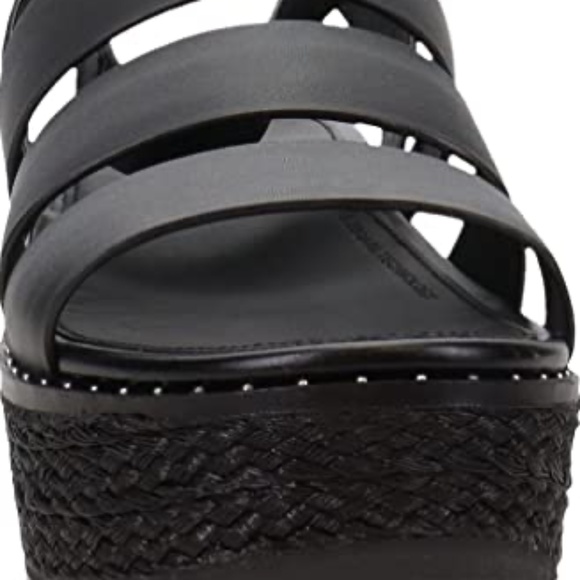 FitFlop Eloise Black Ankle Strap Open Toe Strappy Upper Espadrille Wedge Sandals - Picture 9 of 9